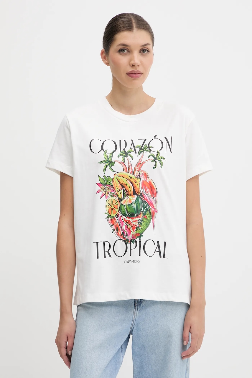 Farm Rio tricou din bumbac culoarea alb, 336505