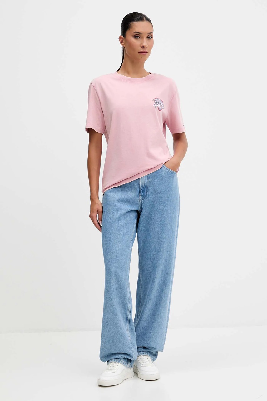 Хлопковая футболка Tommy Jeans цвет розовый DW0DW21524