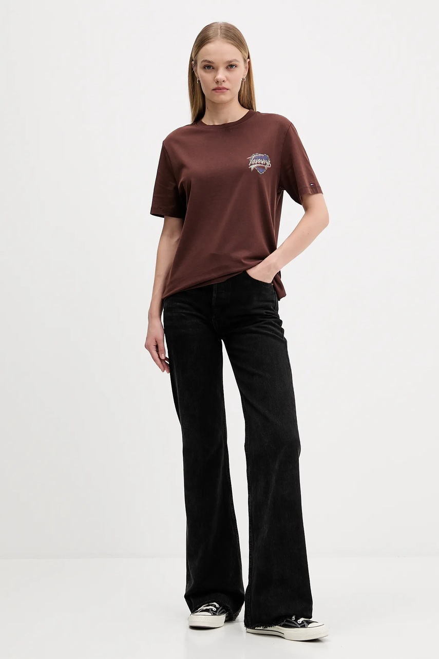 Хлопковая футболка Tommy Jeans цвет коричневый DW0DW21524
