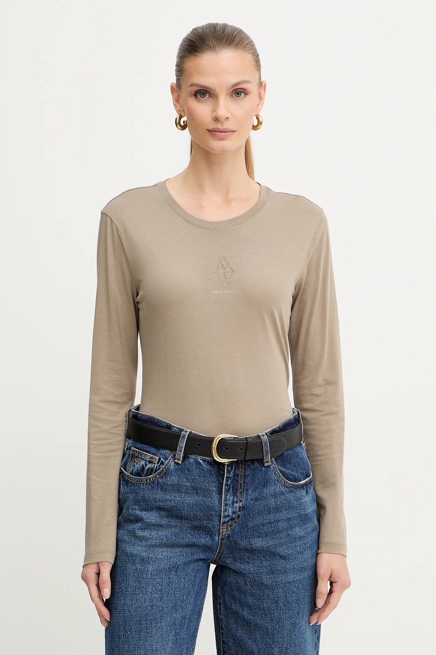 Levně Bavlněné tričko s dlouhým rukávem Armani Exchange zelená barva, XW001350 AF17172