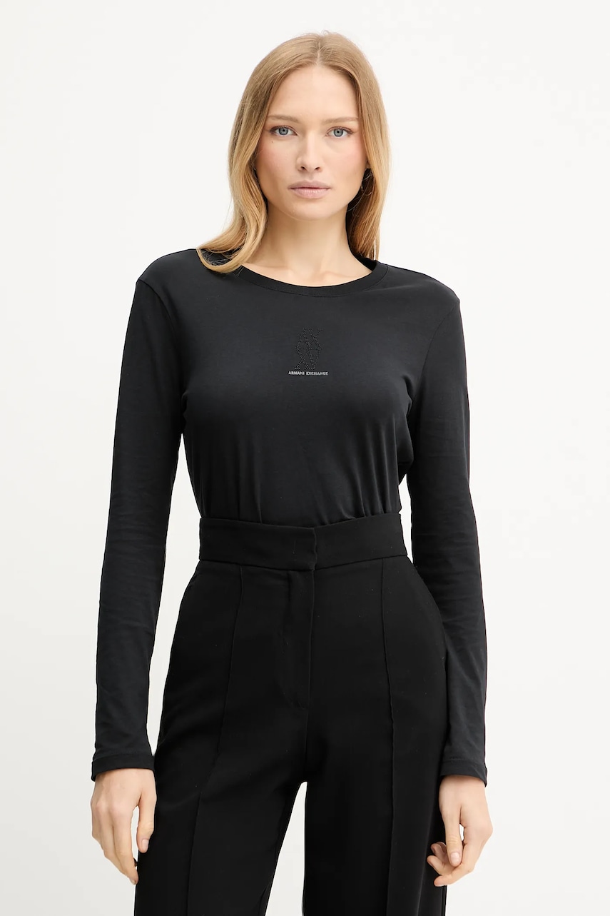 Levně Bavlněné tričko s dlouhým rukávem Armani Exchange černá barva, XW001350 AF17172