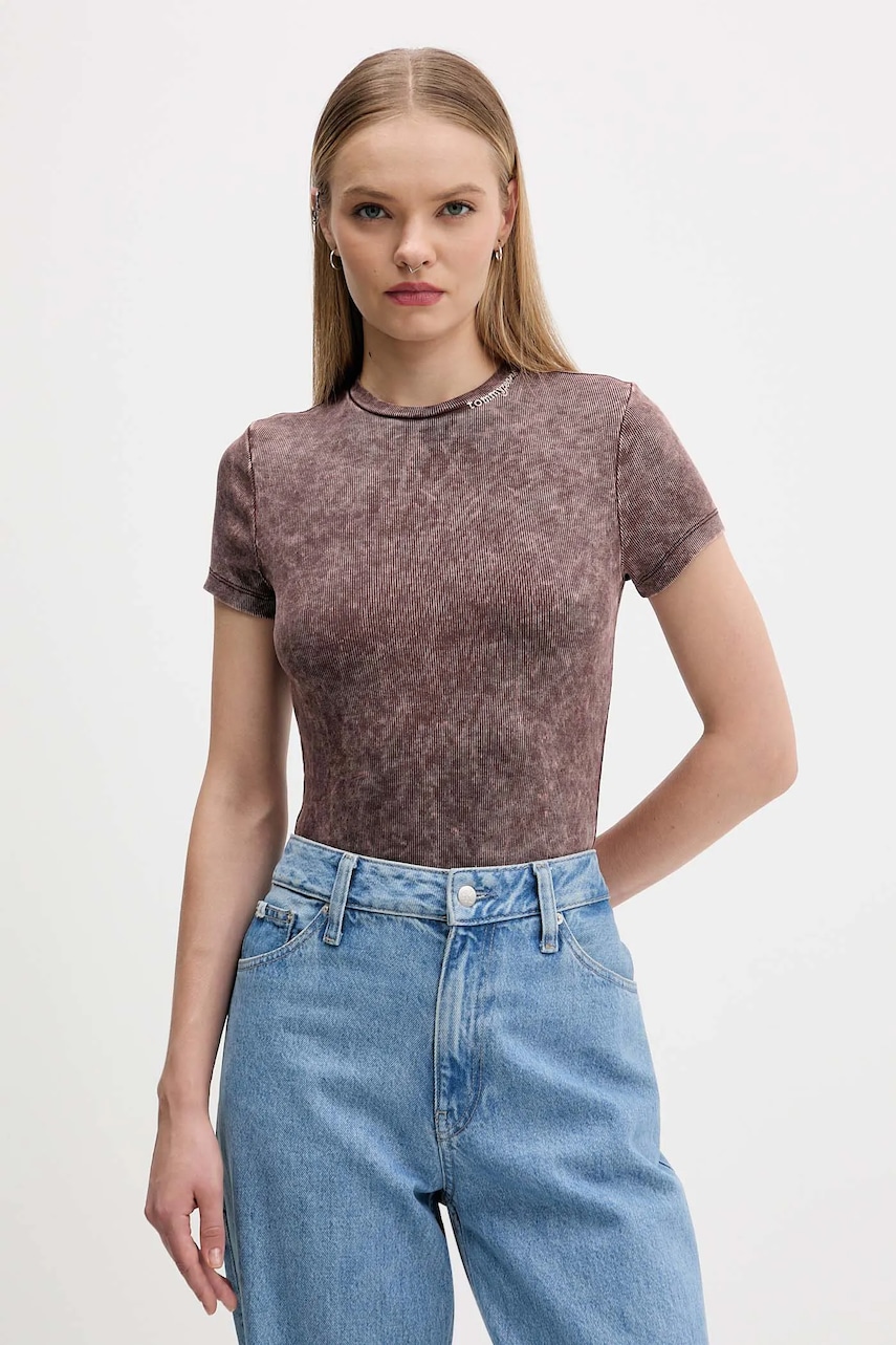 Tommy Jeans tricou culoarea maro, DW0DW21531