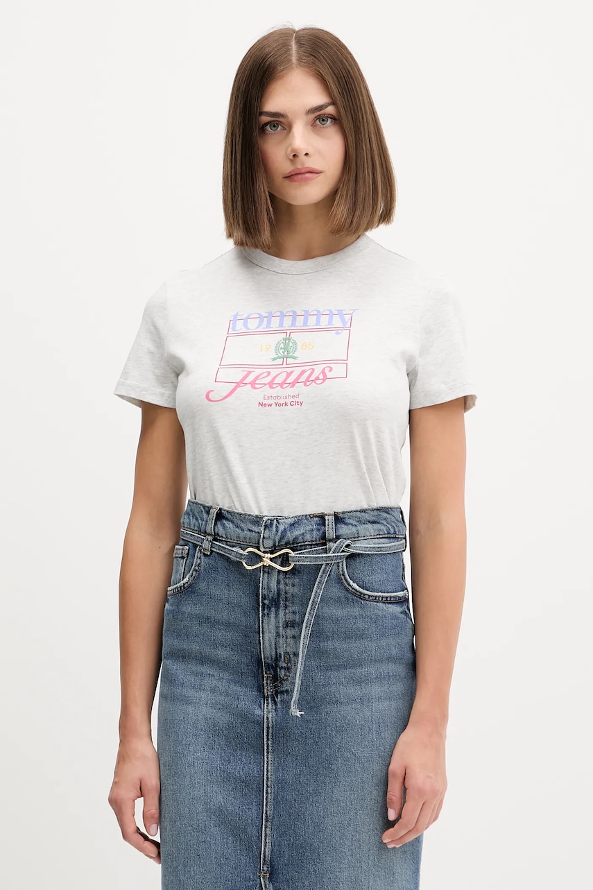 Tommy Jeans tricou din bumbac culoarea gri, DW0DW21533