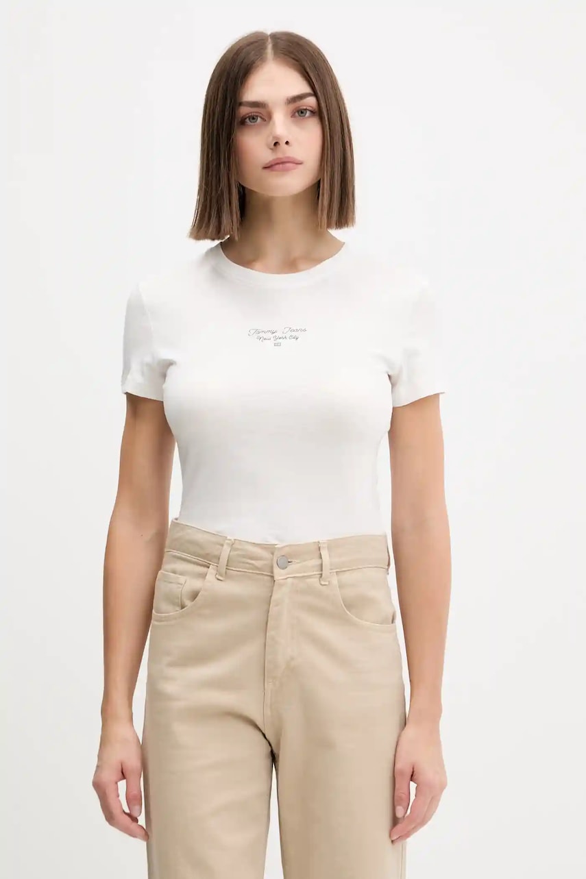 Levně Tričko Tommy Jeans dámské, bílá barva, DW0DW21542