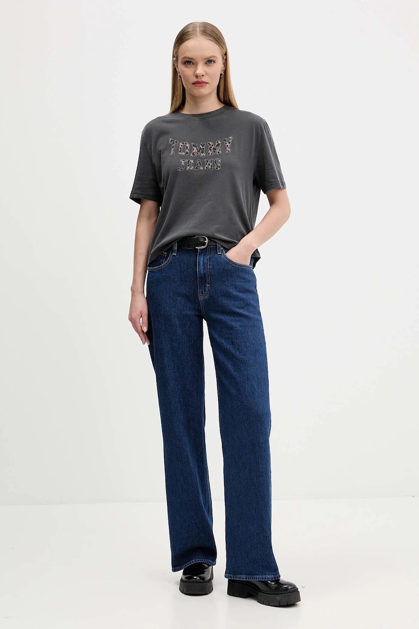 Хлопковая футболка Tommy Jeans цвет серый DW0DW21957 Хлопковая футболка Tommy Jeans цвет серый DW0DW21957