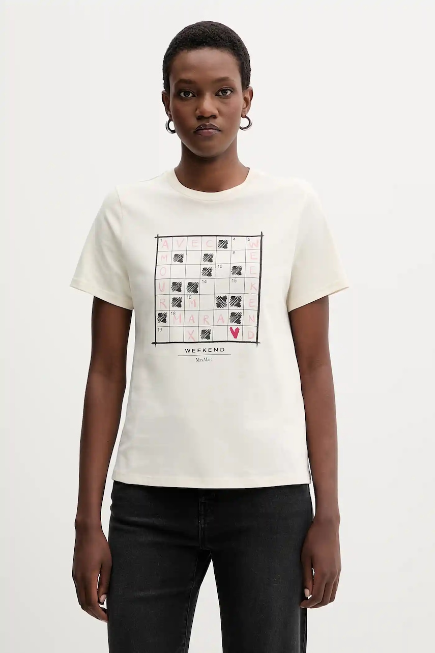 Weekend Max Mara tricou din bumbac CLOWN culoarea bej, 2525976012600