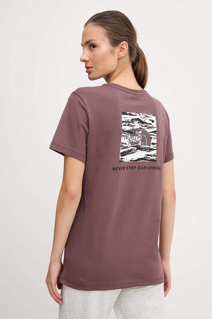 Levně Bavlněné tričko The North Face dámské, vínová barva, NF0A8E3JES91
