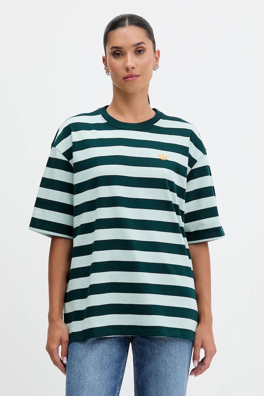 adidas Originals tricou Striped Ss Tee culoarea verde, KF2322
