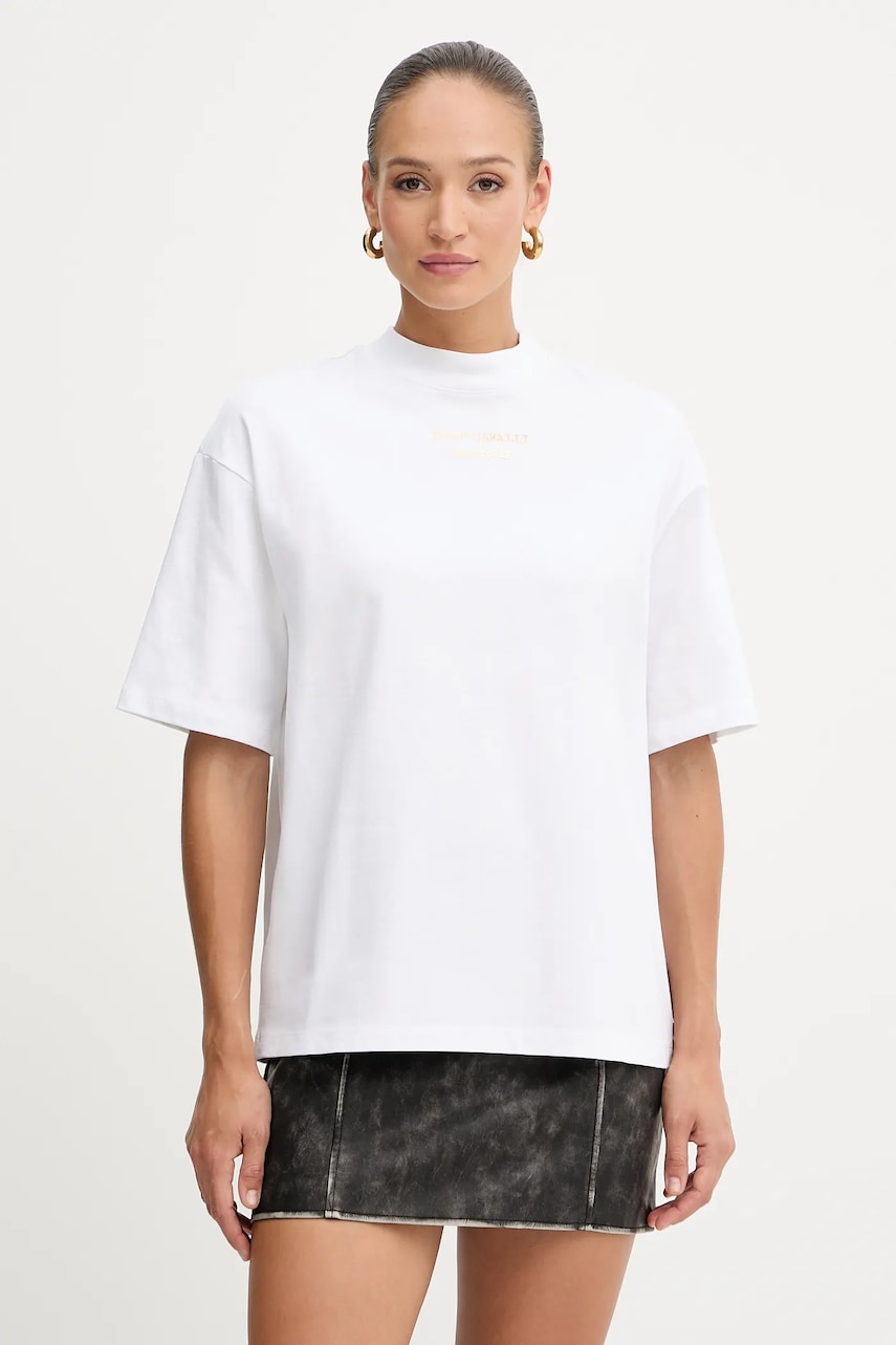 Just Cavalli tricou din bumbac culoarea alb, 79PAHT01 CJ518