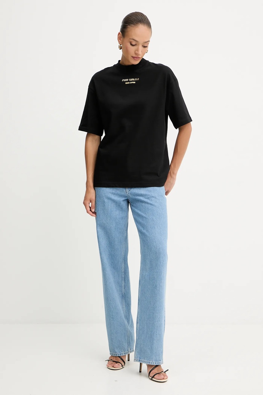 Хлопковая футболка Just Cavalli цвет чёрный 79PAHT01 CJ518