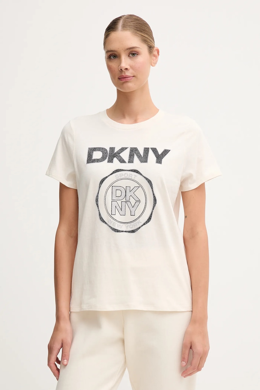 Dkny tricou din bumbac culoarea bej, DP5T1366
