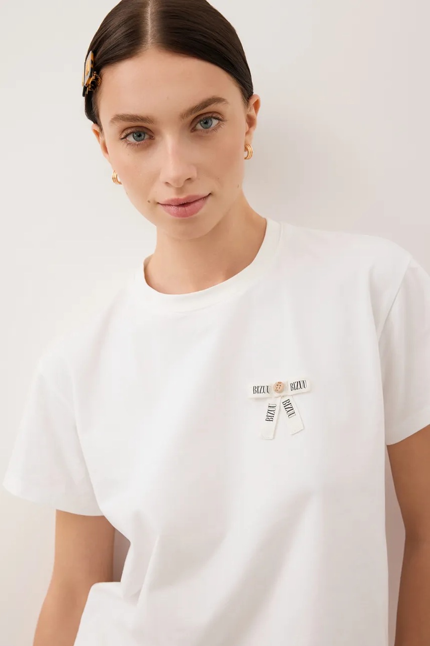 Хлопковая футболка Bizuu TISHALLE цвет белый TISHALLE KREMOWY