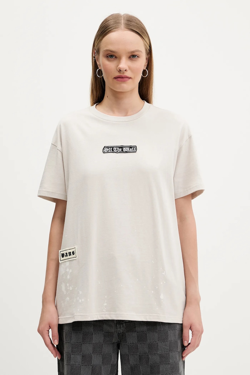 Vans tricou din bumbac culoarea bej, VN000PRKEN91