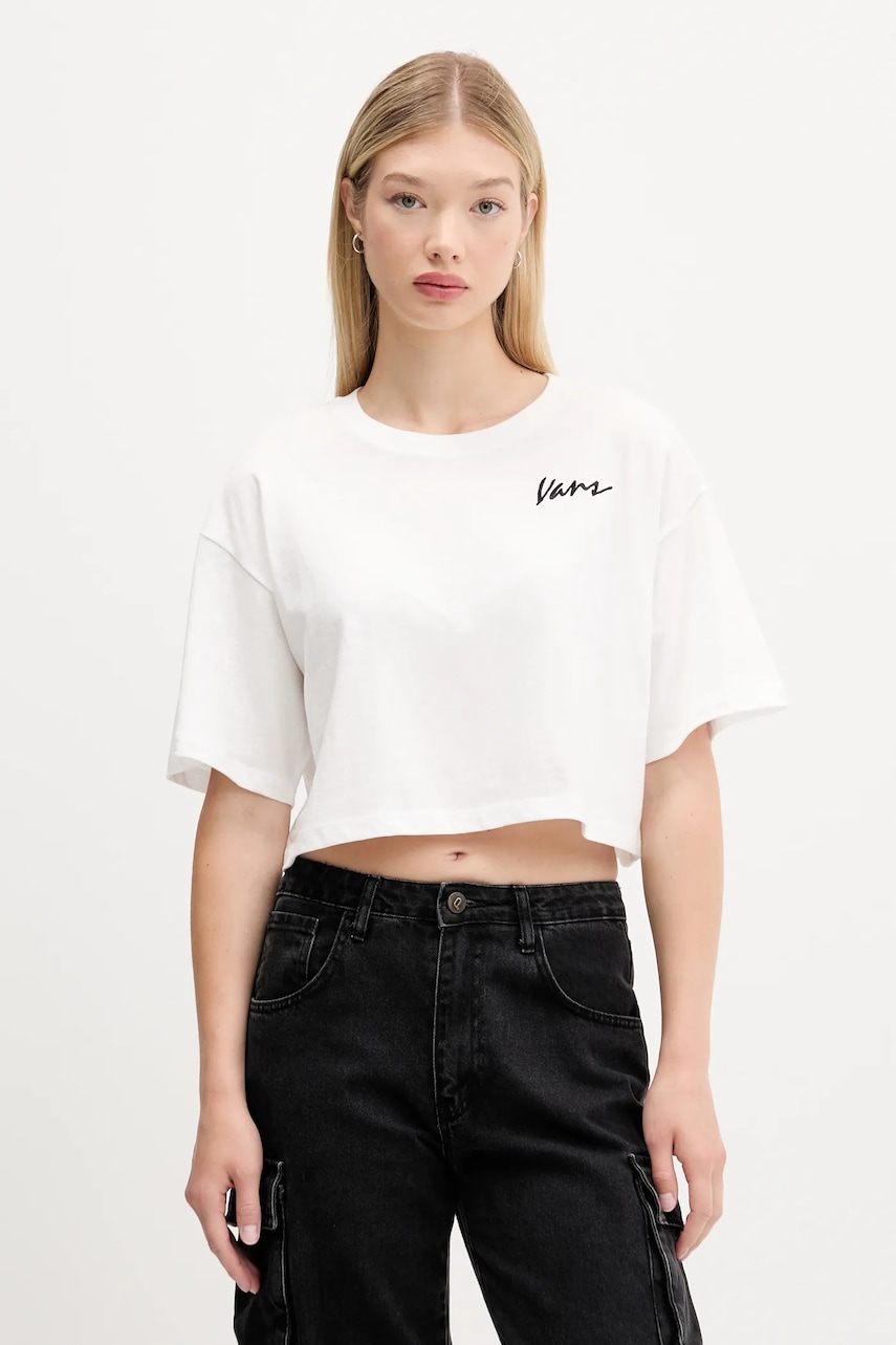 Vans tricou din bumbac culoarea alb, VN000QDFWHT1