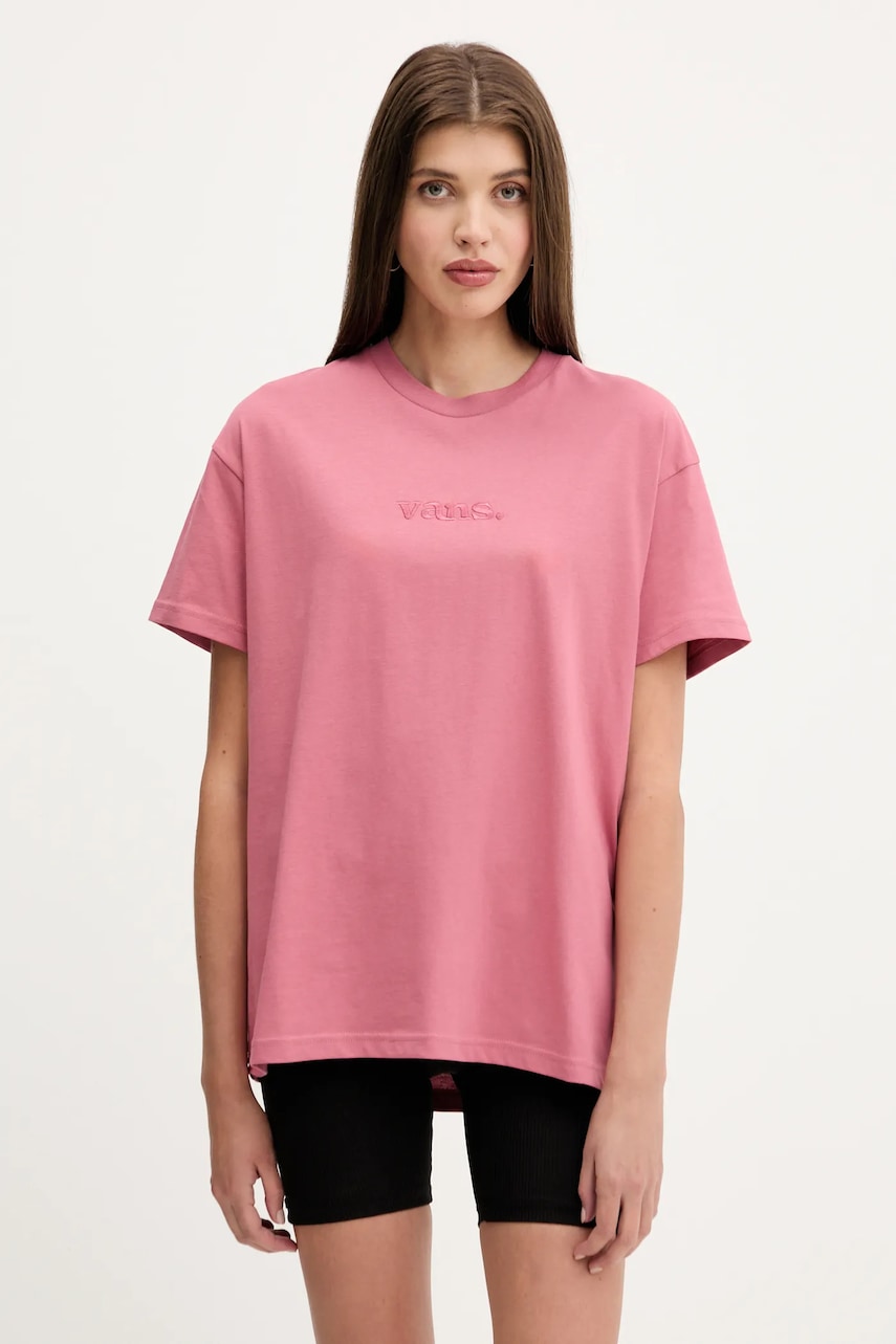 Vans tricou din bumbac culoarea roz, VN000RANZRY1