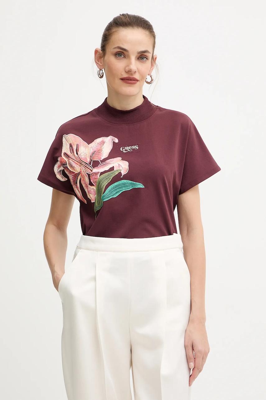 

Памучна тениска Guess LILY дамска в бордо W5BI16 I3Z14