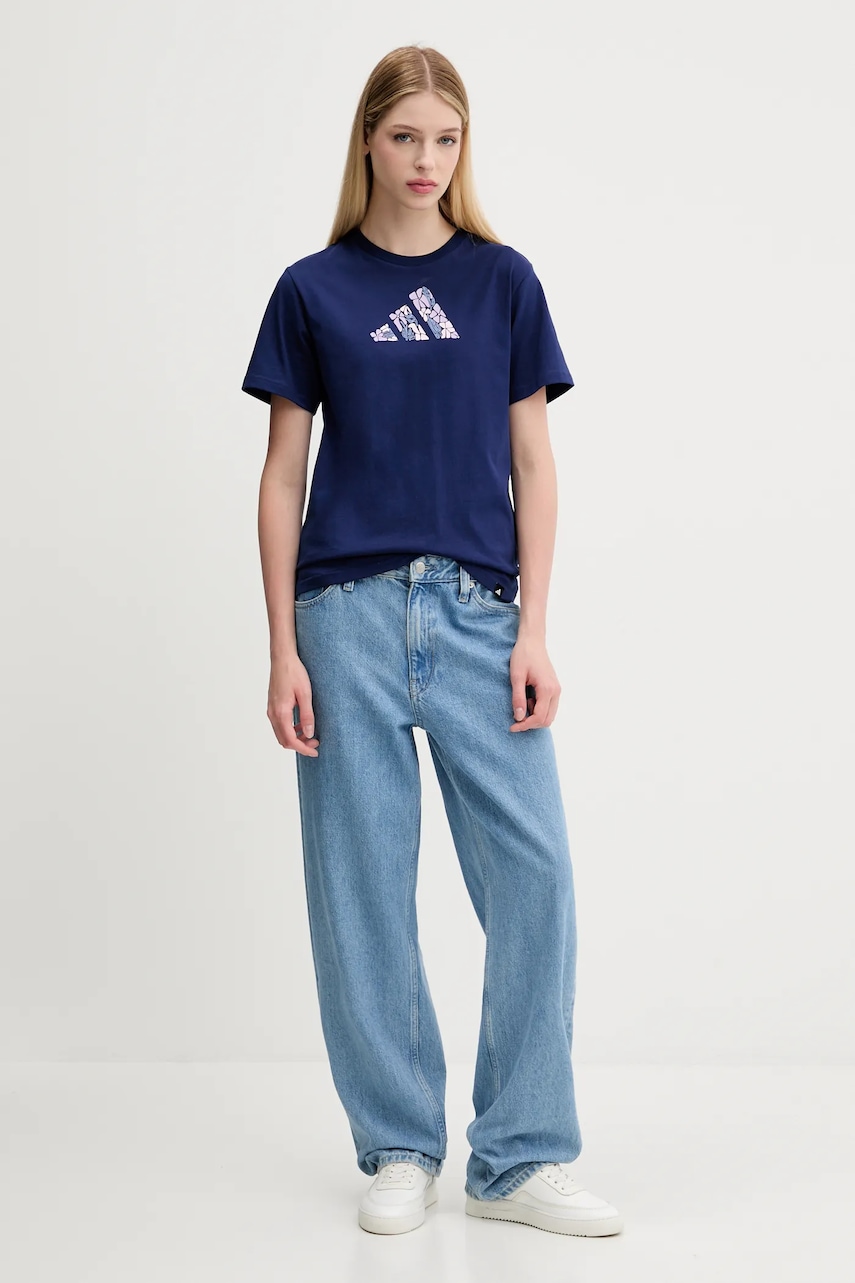 Хлопковая футболка adidas цвет синий JM4439 Хлопковая футболка adidas цвет синий JM4439