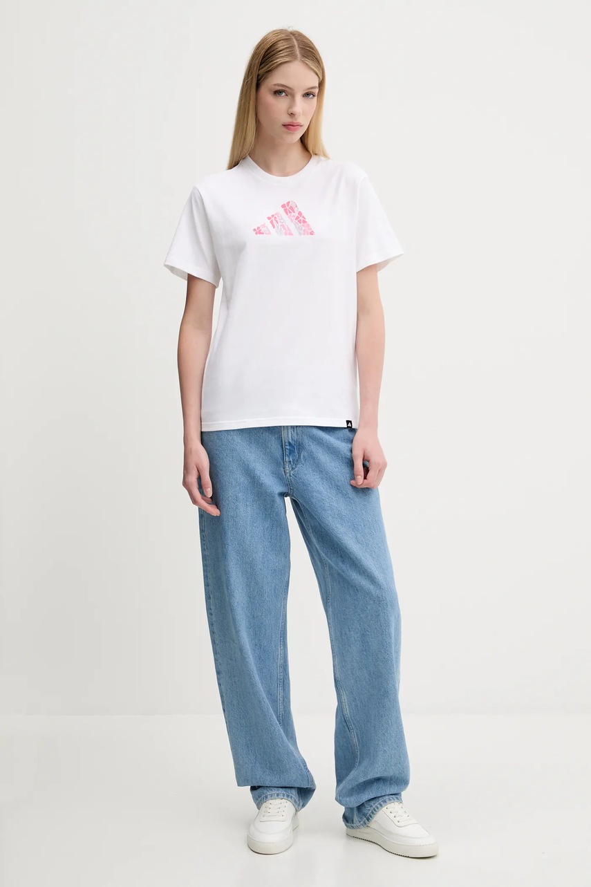 Хлопковая футболка adidas цвет белый JV6085