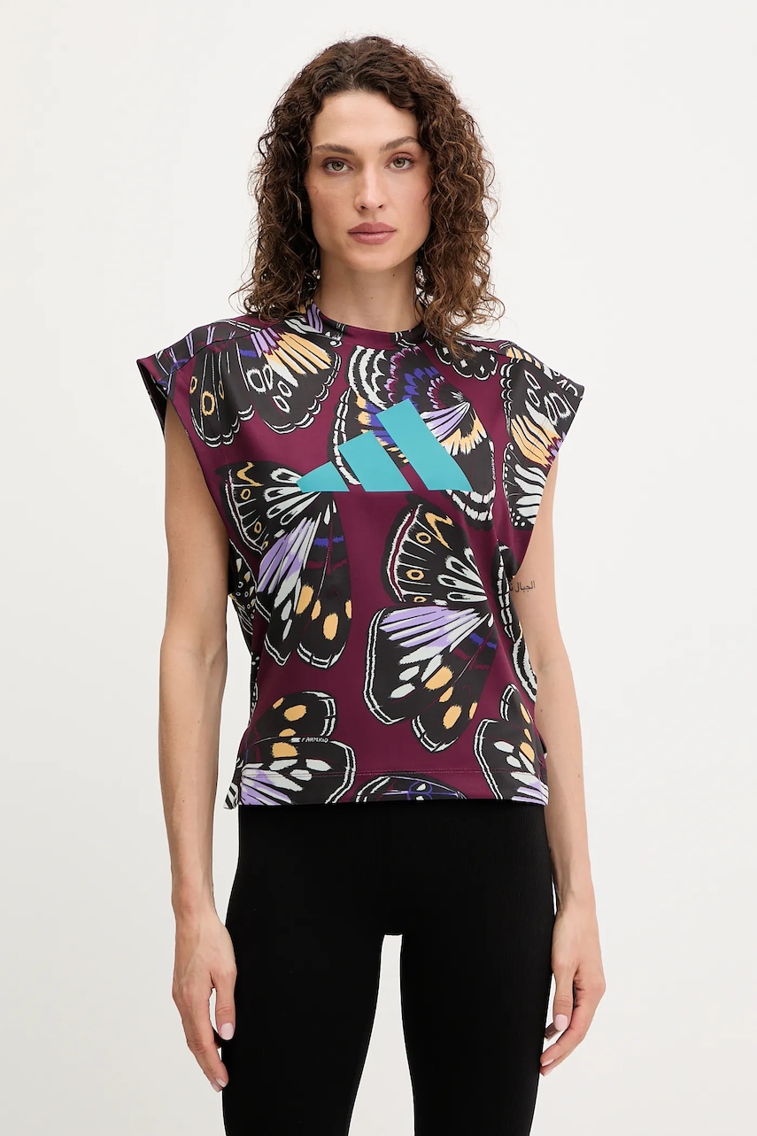 adidas Performance top de antrenament x Farm Rio culoarea bordo, KB5567