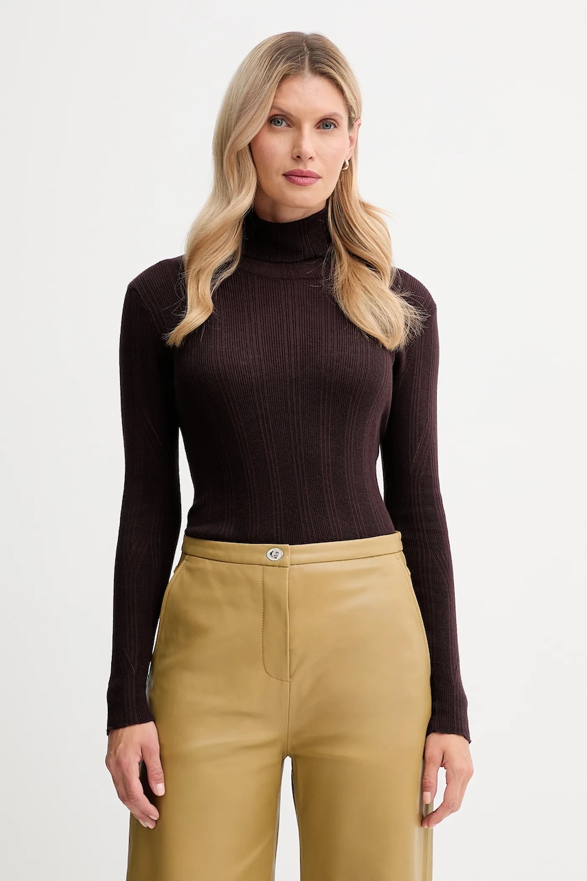 Sessun pulover din amestec de casmir culoarea maro, light, cu guler, 25108015