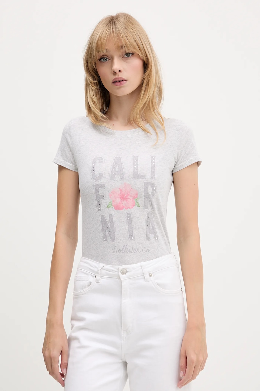 Hollister Co. tricou din bumbac culoarea gri, KI357-5016 Hollister Co. tricou din bumbac culoarea gri, KI357-5016