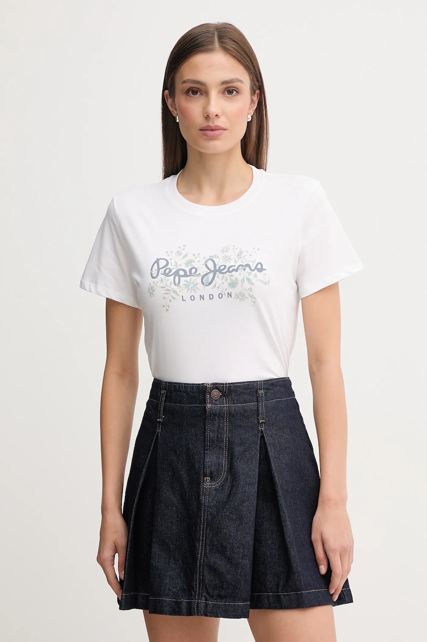 Pepe Jeans tricou din bumbac culoarea alb, PL5000049