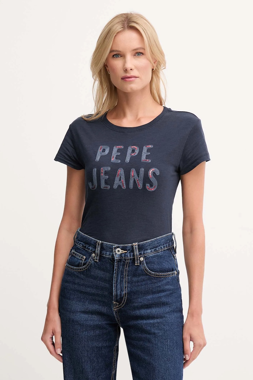 Pepe Jeans tricou din bumbac culoarea bleumarin, PL5000045