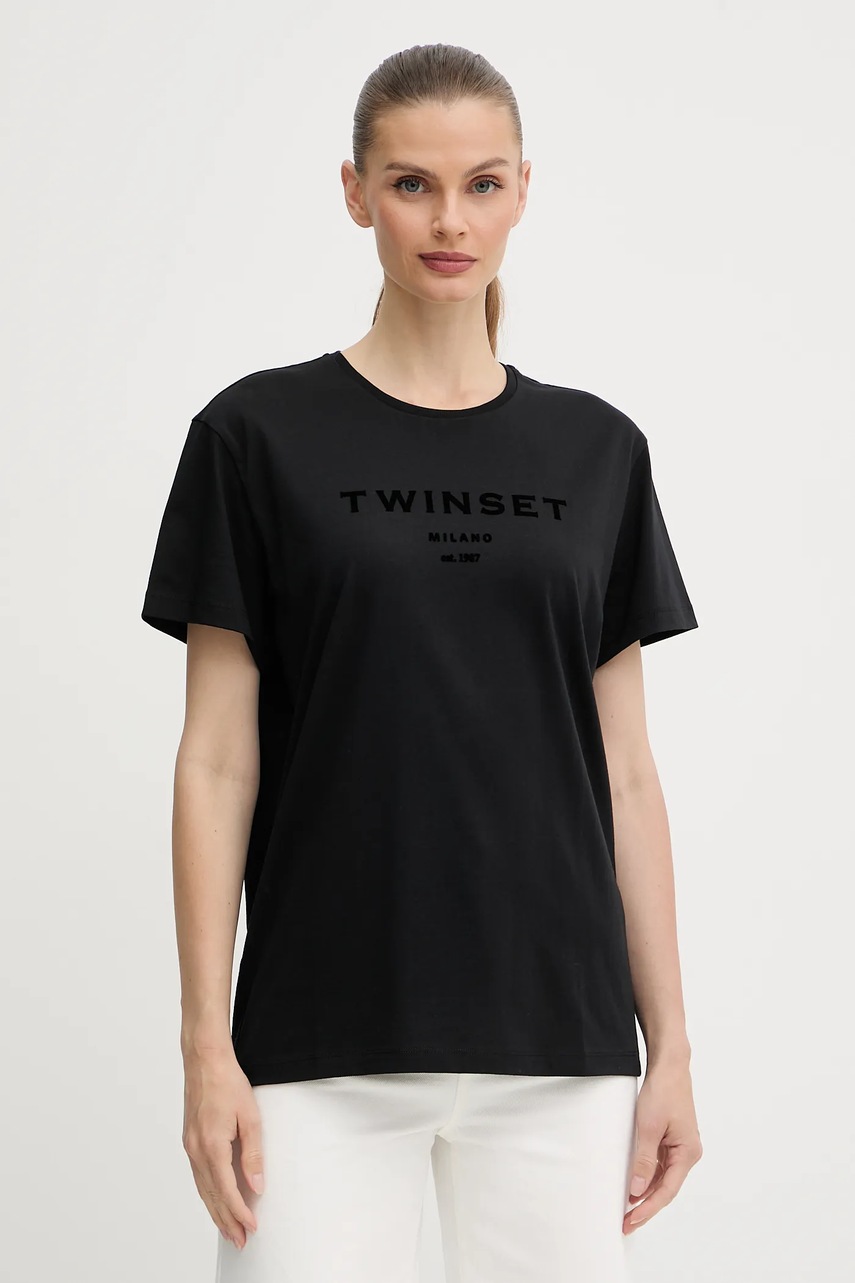 Levně Bavlněné tričko Twinset dámské, černá barva, 252TP2050