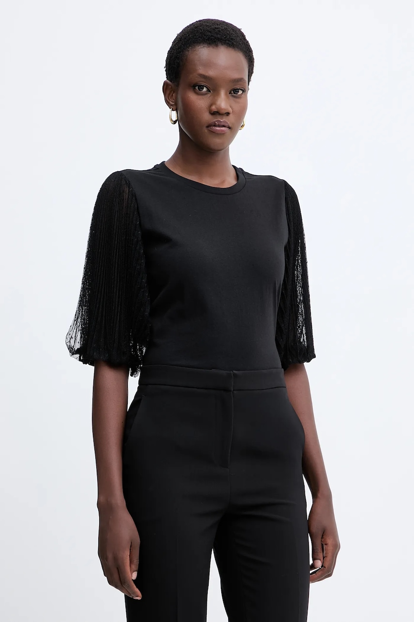 Bavlněná halenka Twinset dámská, černá barva, hladká, 252TT2310