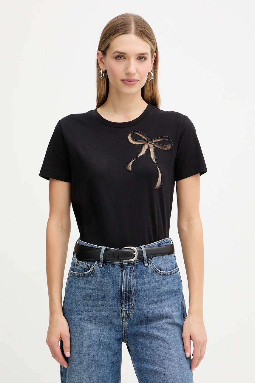 Levně Bavlněné tričko Twinset dámské, černá barva, 252TT2312