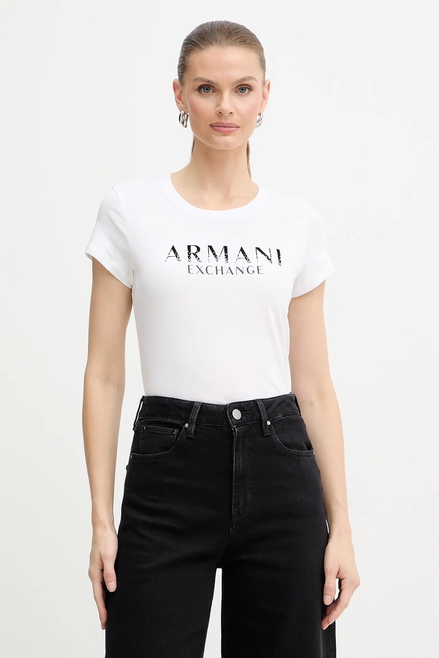 Levně Bavlněné tričko Armani Exchange dámské, bílá barva, XW001351 AF17172