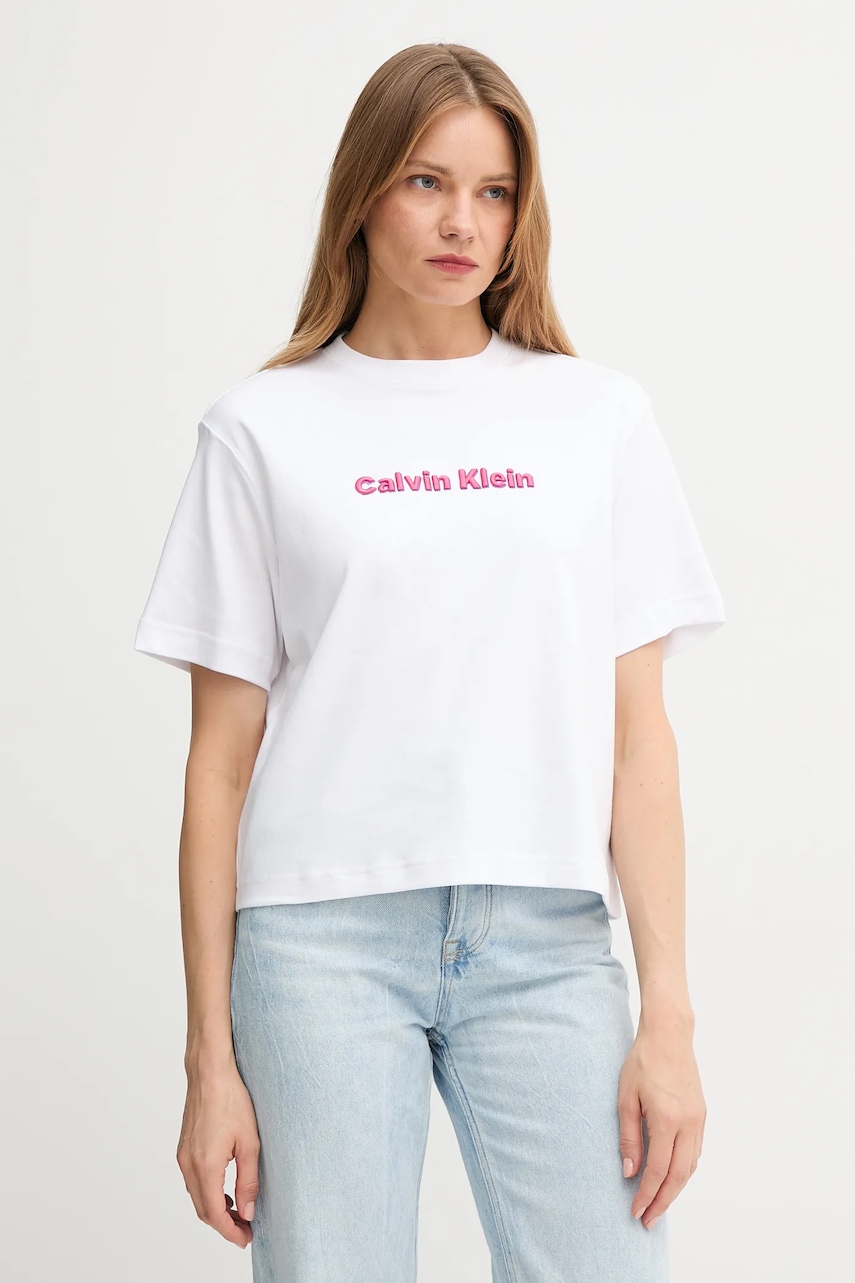 Levně Bavlněné tričko Calvin Klein Jeans dámské, bílá barva, LV047D205G