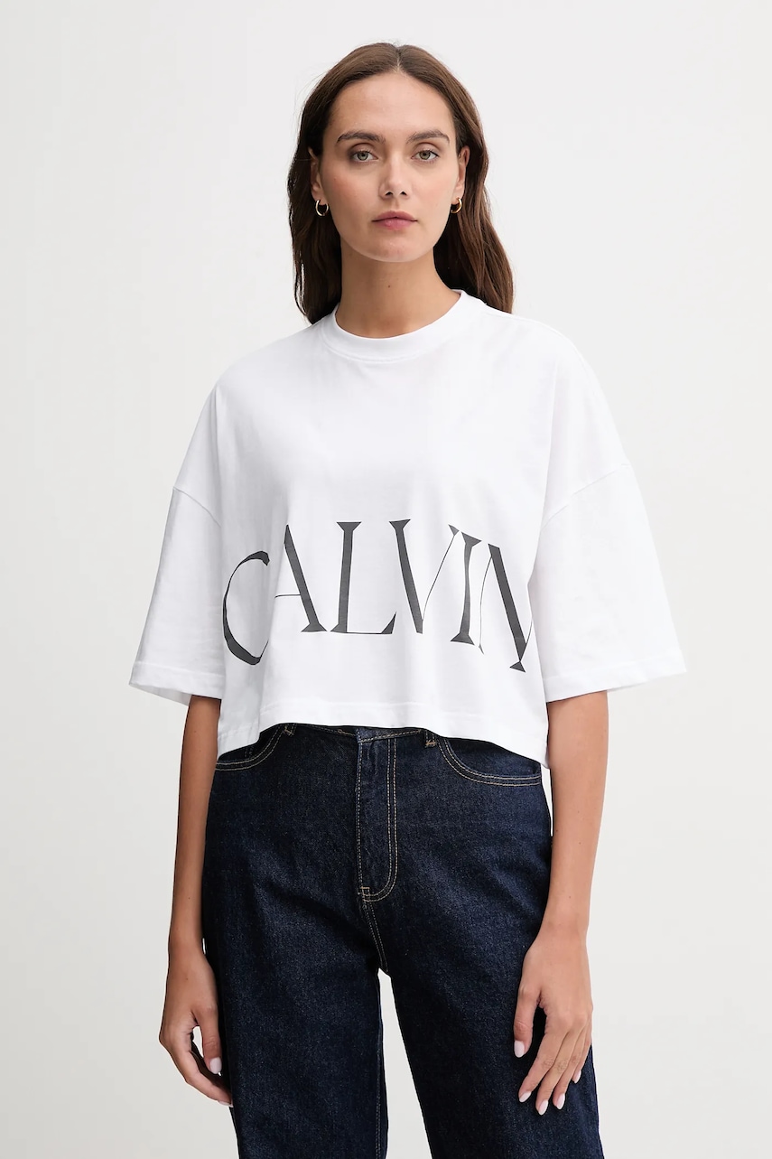 Levně Bavlněné tričko Calvin Klein Jeans dámské, bílá barva, LV047D206G