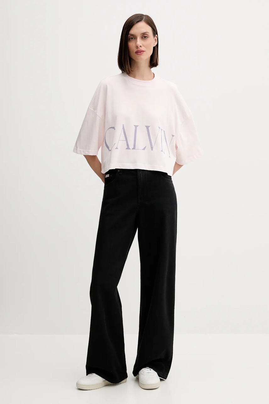 Хлопковая футболка Calvin Klein Jeans цвет розовый LV047D206G