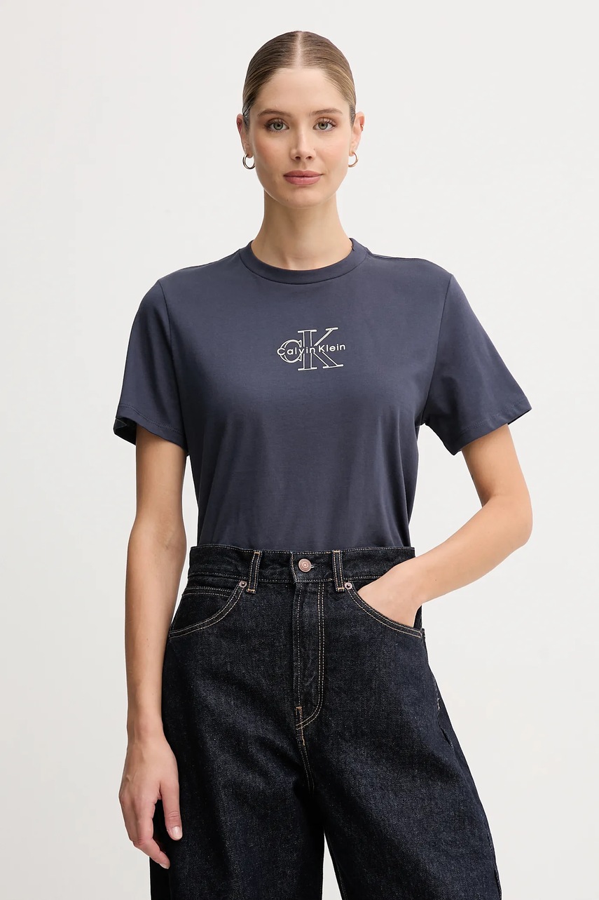 Levně Bavlněné tričko Calvin Klein Jeans dámské, tmavomodrá barva, LV047D873G