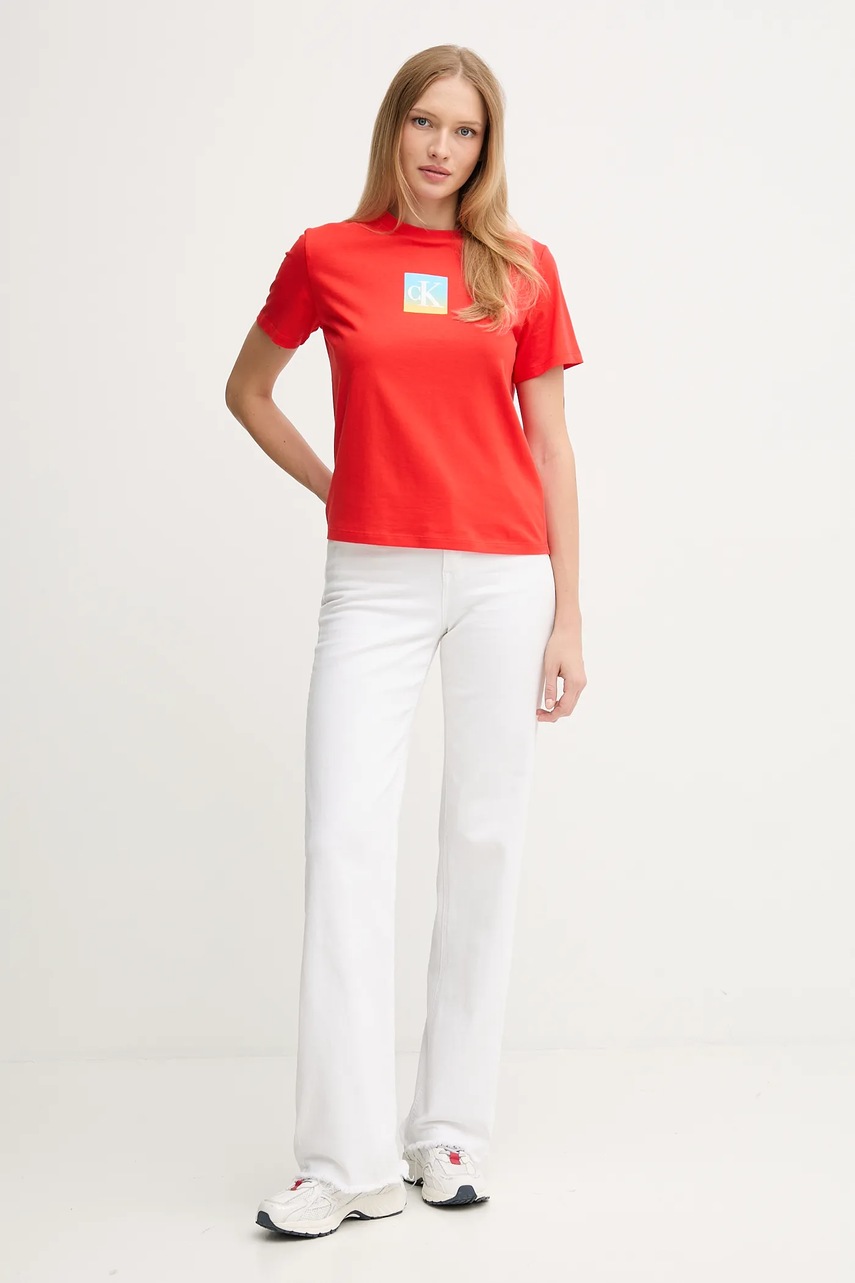 Хлопковая футболка Calvin Klein Jeans цвет красный LV047D874G Хлопковая футболка Calvin Klein Jeans цвет красный LV047D874G