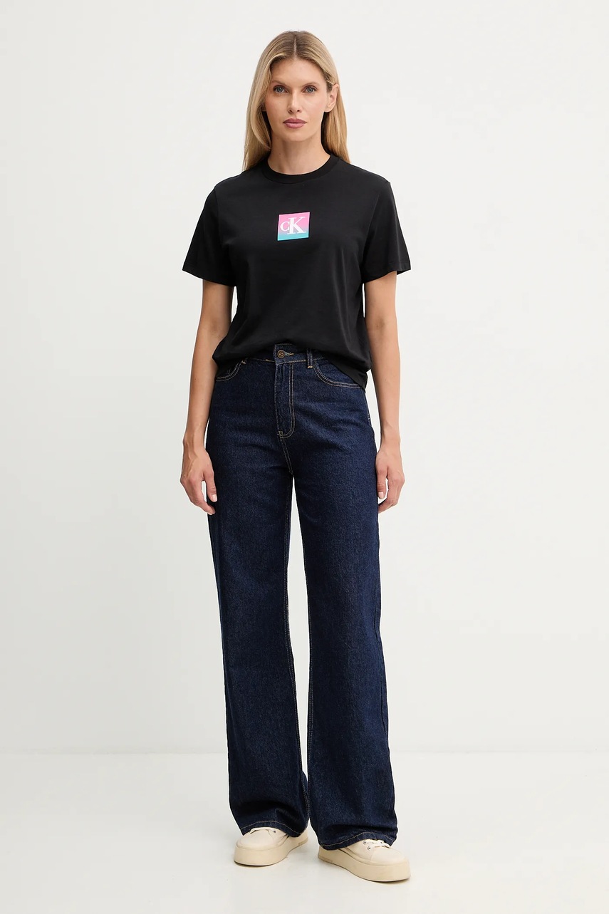 Хлопковая футболка Calvin Klein Jeans цвет чёрный LV047D874G