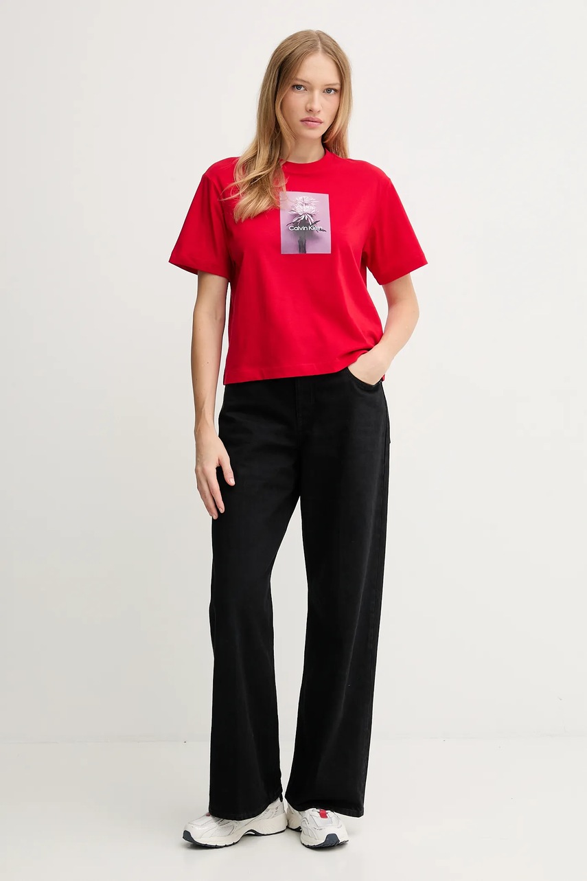 Хлопковая футболка Calvin Klein Jeans цвет красный LV047D880G Хлопковая футболка Calvin Klein Jeans цвет красный LV047D880G