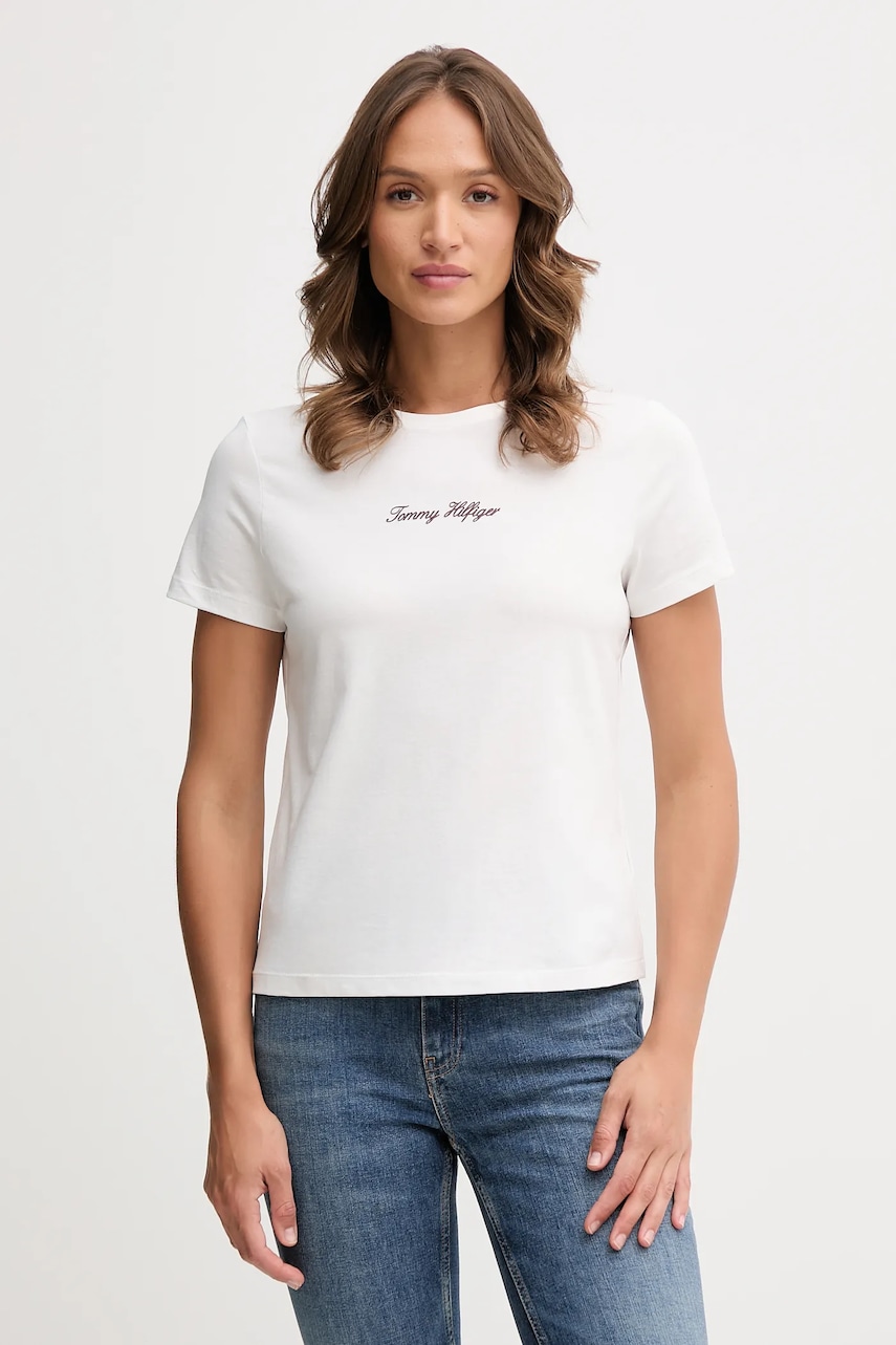 Levně Bavlněné tričko Tommy Hilfiger dámské, bílá barva, WW0WW47460