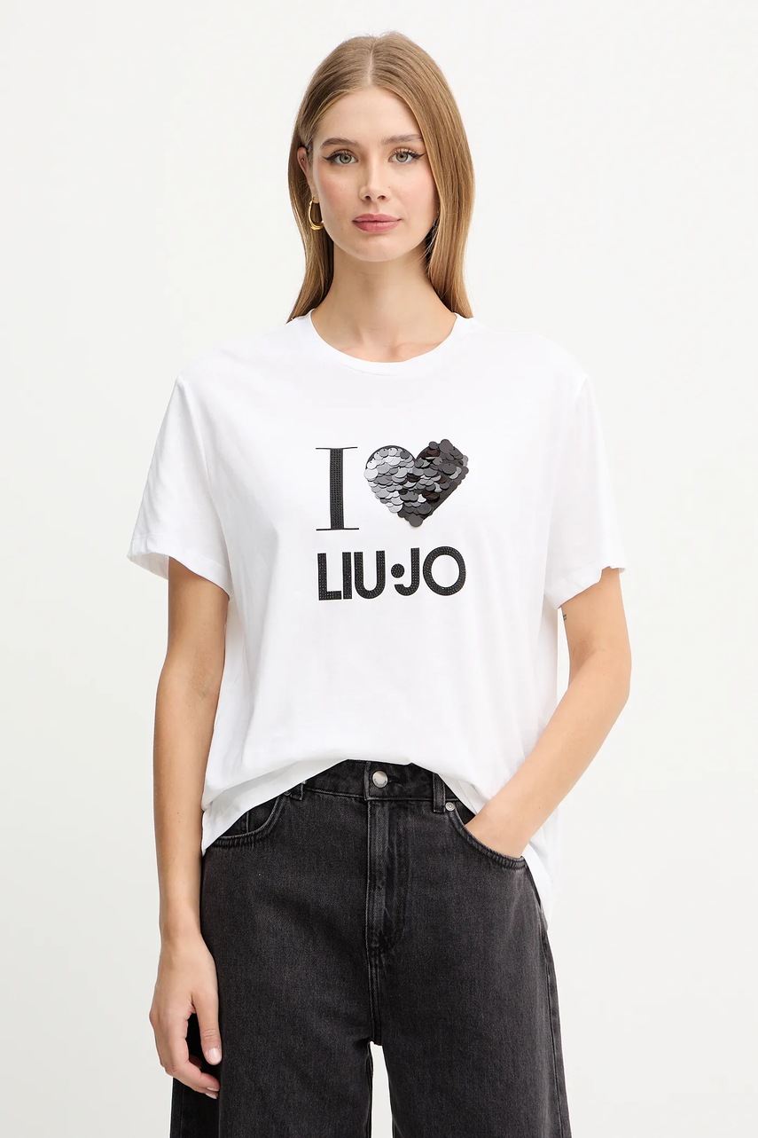 Levně Bavlněné tričko Liu Jo dámské, bílá barva, MF5345 JS923