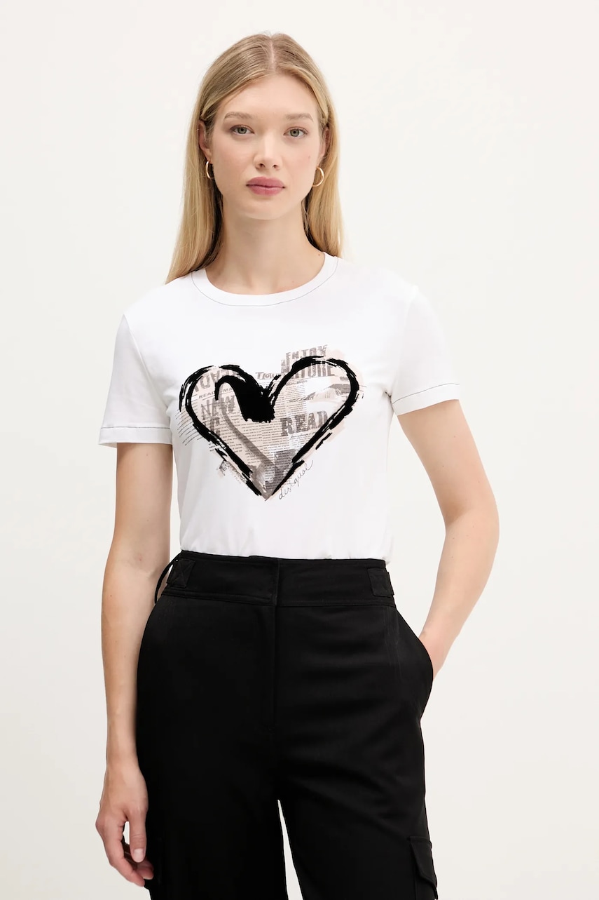 Desigual tricou LETTER CORE culoarea alb, 25WWTK04