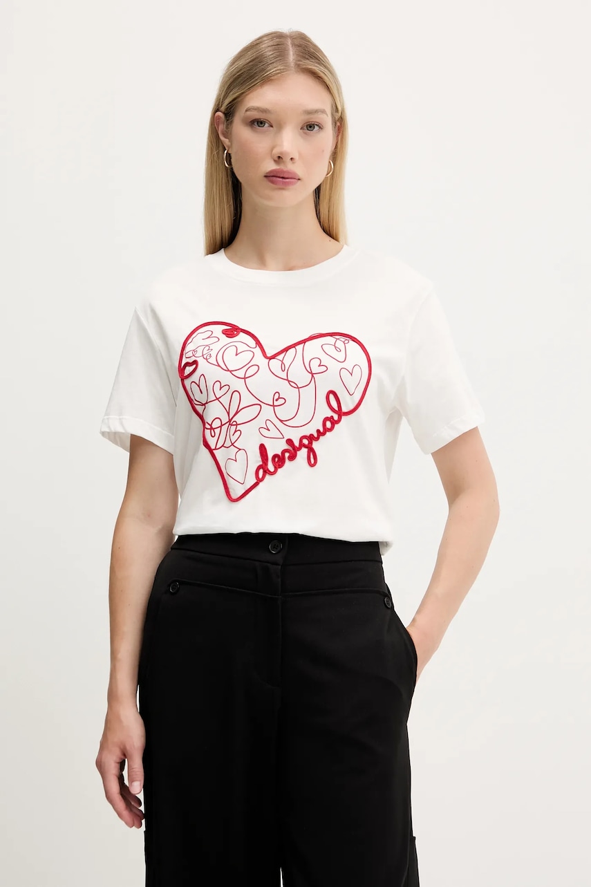 Desigual tricou din bumbac ROMA culoarea alb, 25WWTK50