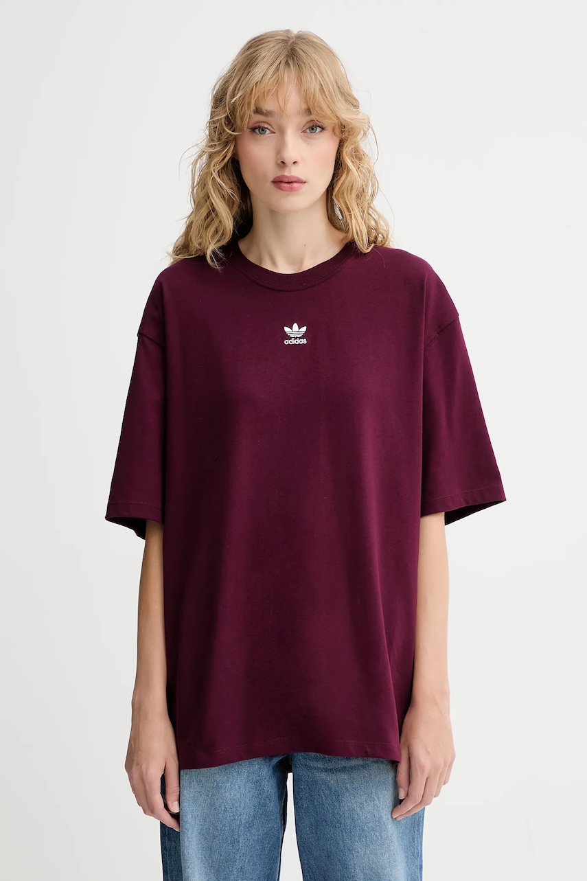Levně Bavlněné tričko adidas Originals Boyfriend Tee dámské, vínová barva, KW1906