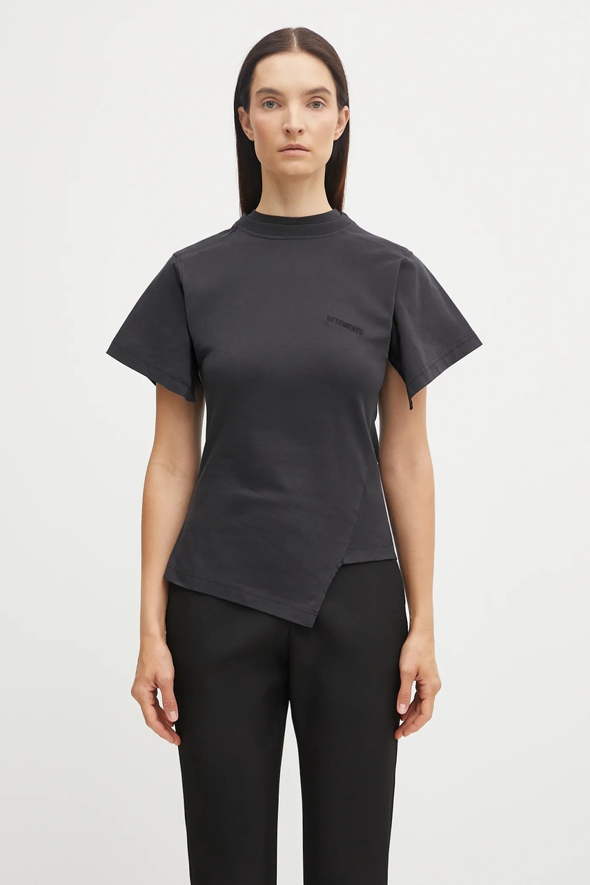 VETEMENTS tricou din bumbac Logo Shifted culoarea negru, WH76TR590B
