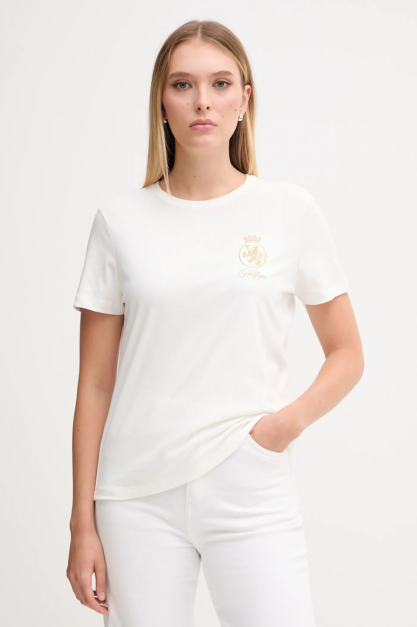Levně Bavlněné tričko Tommy Hilfiger dámské, bílá barva, WW0WW46153