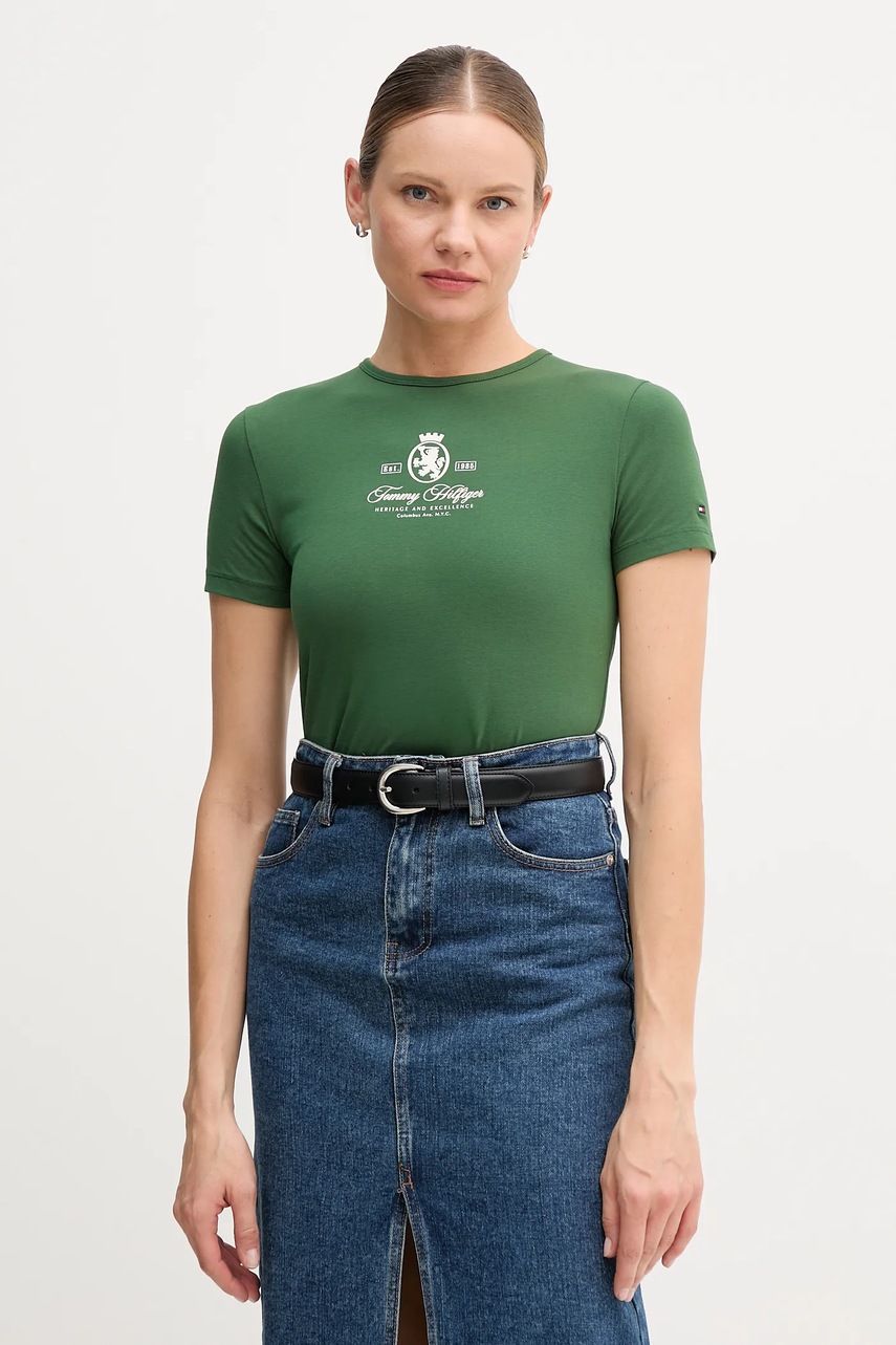 

Тениска Tommy Hilfiger дамска в зелено WW0WW47316, Зелен