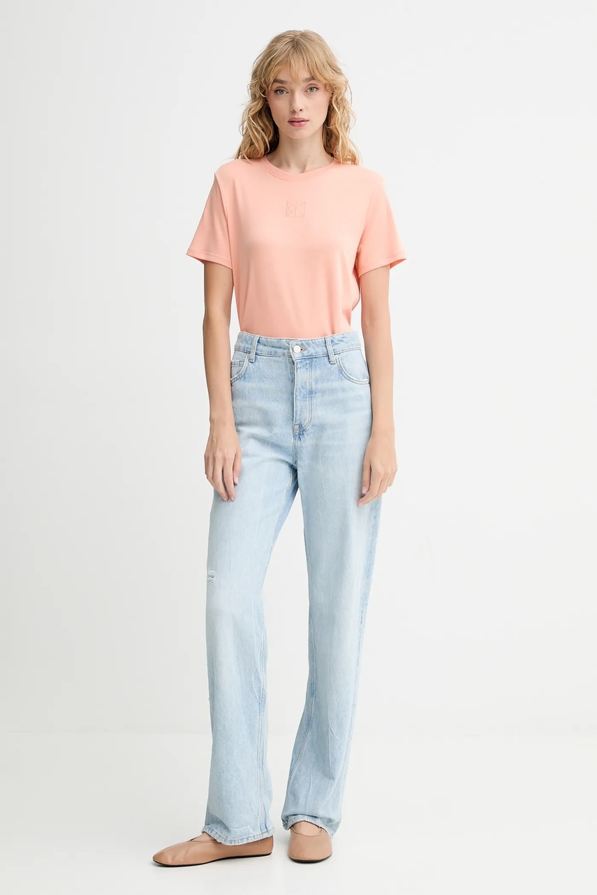 Хлопковая футболка Calvin Klein цвет оранжевый LV044D201G