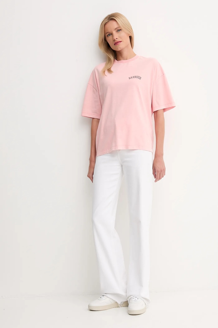 Хлопковая футболка Barbour CLAYDON цвет розовый LTS0687