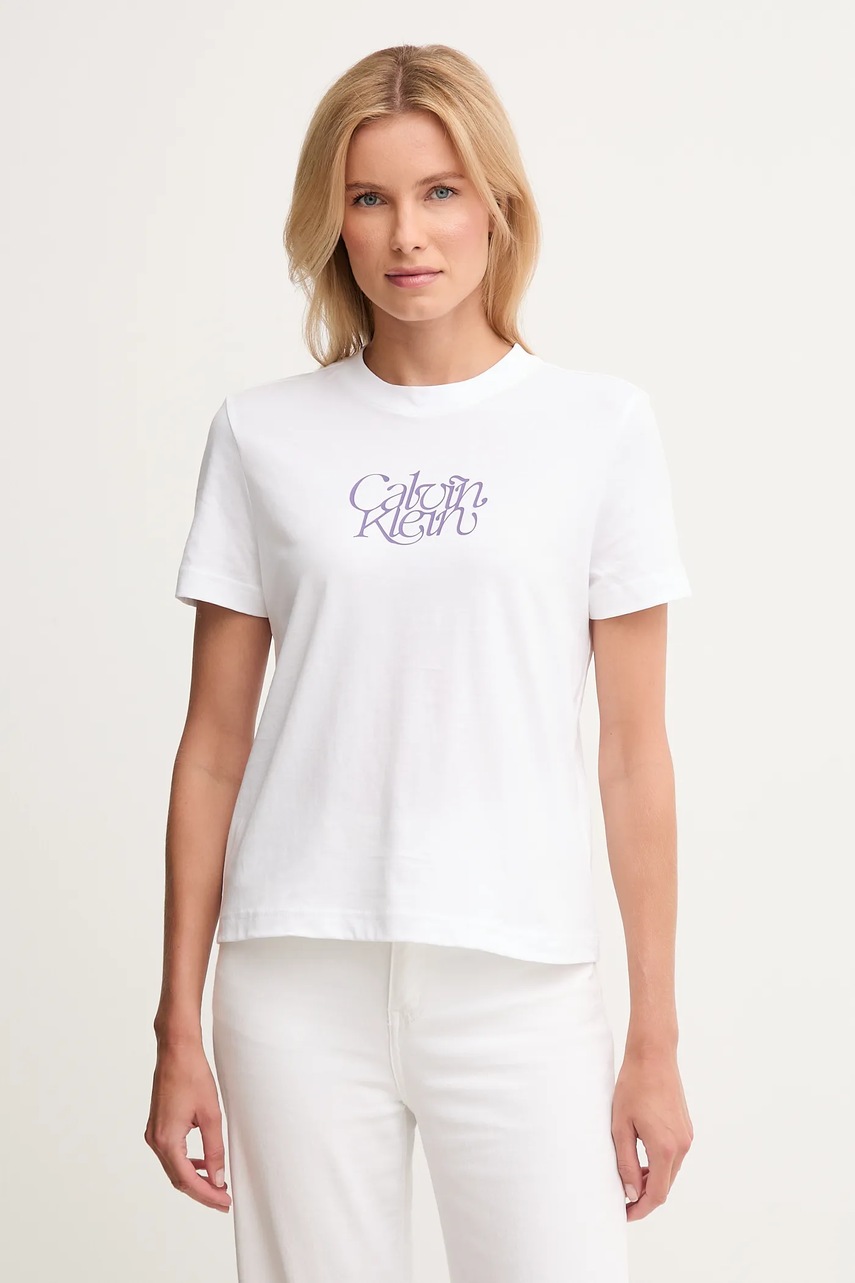 Levně Bavlněné tričko Calvin Klein Jeans dámské, bílá barva, LV047D210G