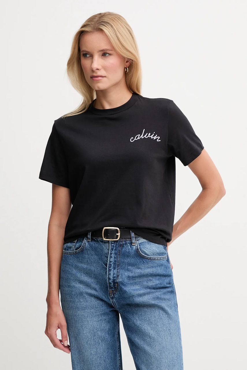 Levně Bavlněné tričko Calvin Klein Jeans dámské, černá barva, LV047D882G